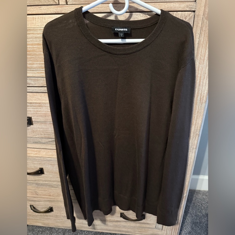 Express Men's Dark Brown Merino Wool Blend Long Sleeve Sweater Size XXL.